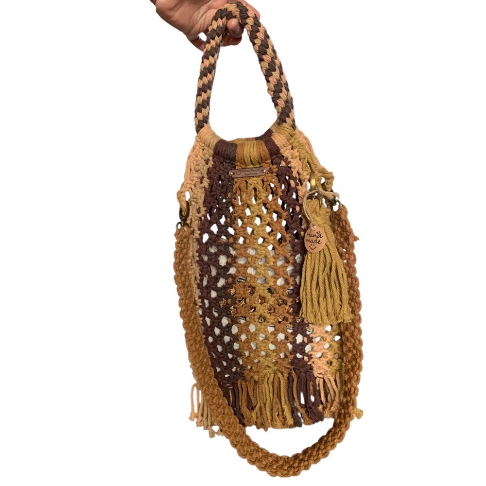 Vintage macrame handbag with Strap - Picture 3 of 16
